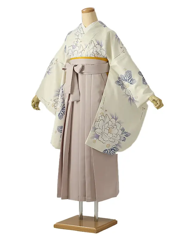 小学校卒業式ジュニア袴女0211 アイボリー 青 牡丹