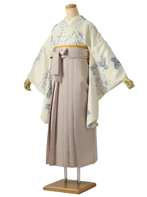 小学校卒業式ジュニア袴女0211 アイボリー 青 牡丹