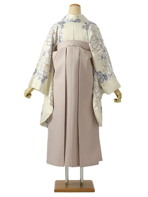 小学校卒業式ジュニア袴女0211 アイボリー 青 牡丹