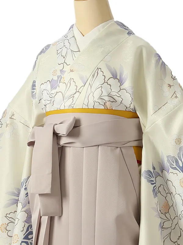 小学校卒業式ジュニア袴女0211 アイボリー 青 牡丹