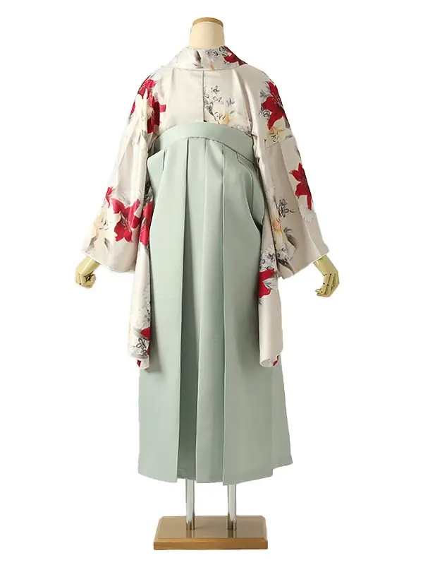 小学校卒業式ジュニア袴女0212 ベージュ 赤 百合