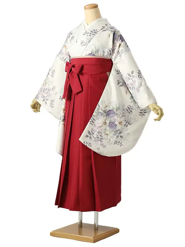 小学校卒業式ジュニア袴女0213 白 紫 薔薇 百合