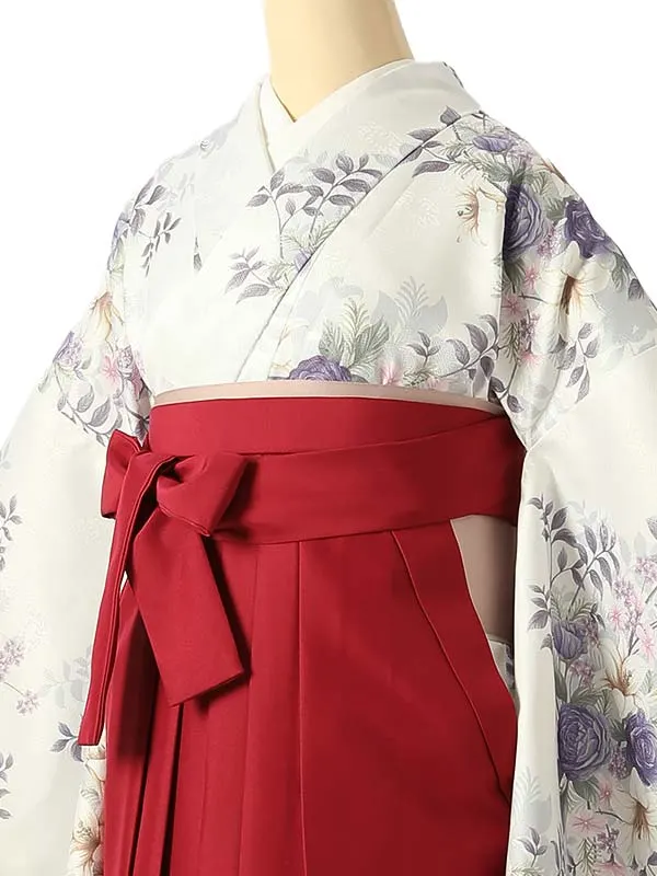 小学校卒業式ジュニア袴女0213 白 紫 薔薇 百合