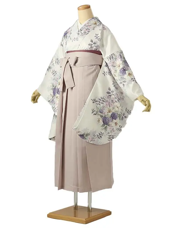 小学校卒業式ジュニア袴女0214 白 紫 薔薇 百合