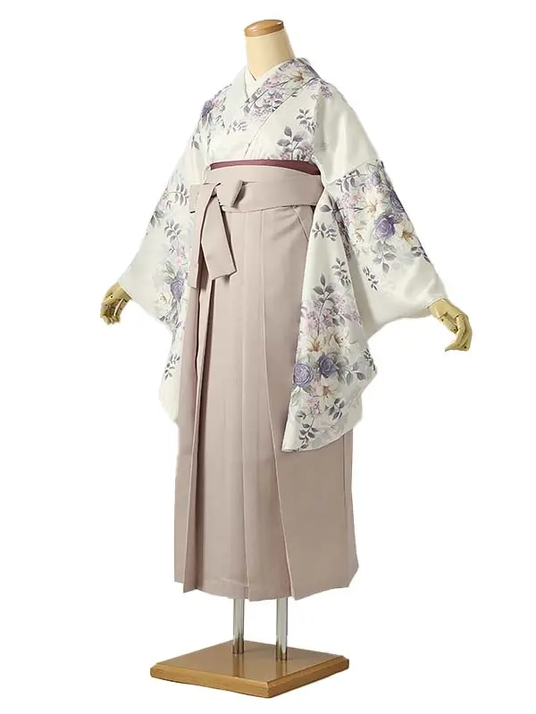 小学校卒業式ジュニア袴女0214 白 紫 薔薇 百合