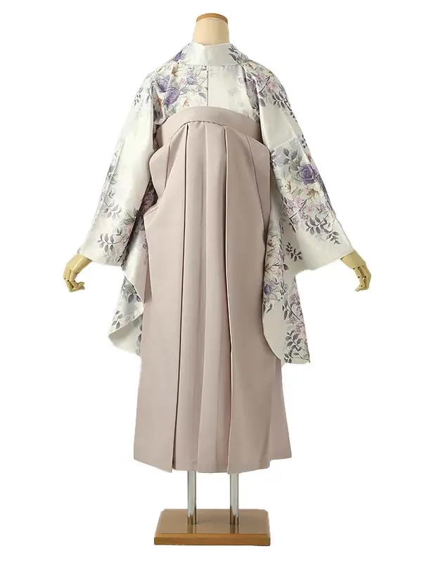 小学校卒業式ジュニア袴女0214 白 紫 薔薇 百合