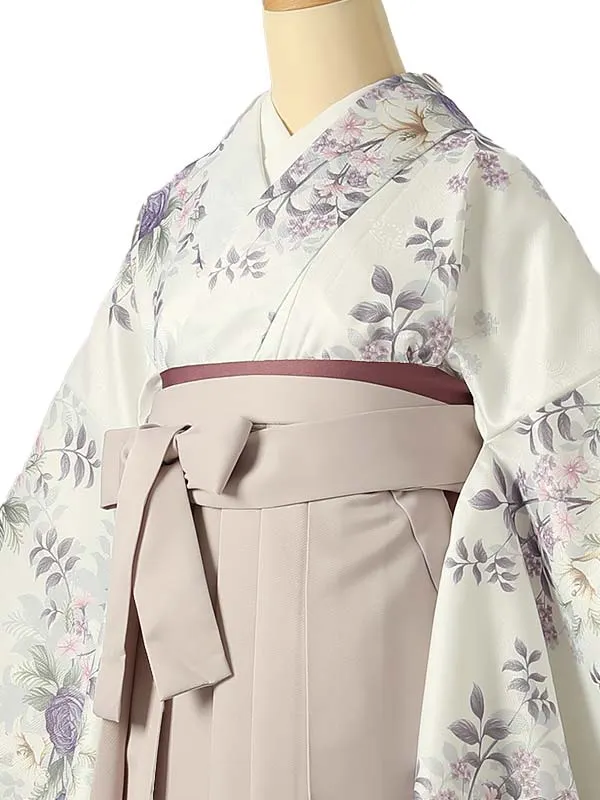 小学校卒業式ジュニア袴女0214 白 紫 薔薇 百合
