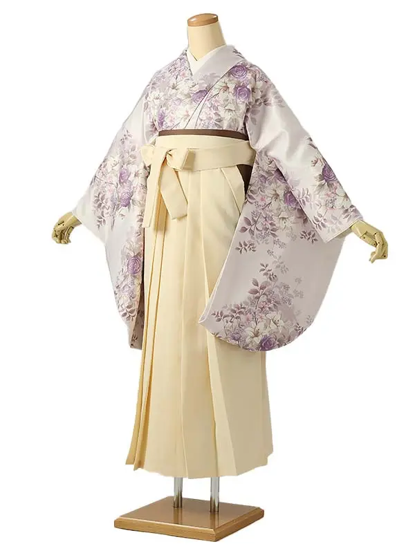 小学校卒業式ジュニア袴女0215 薄紫 薔薇 百合