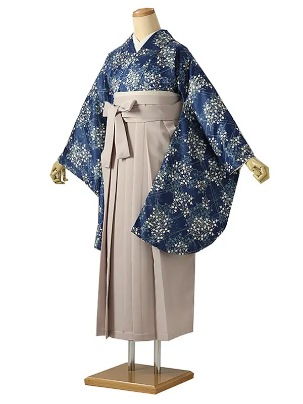 小学校卒業式ジュニア袴女0216 青 小花模様