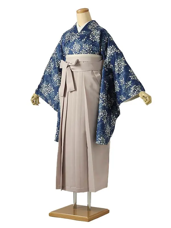 小学校卒業式ジュニア袴女0216 青 小花模様