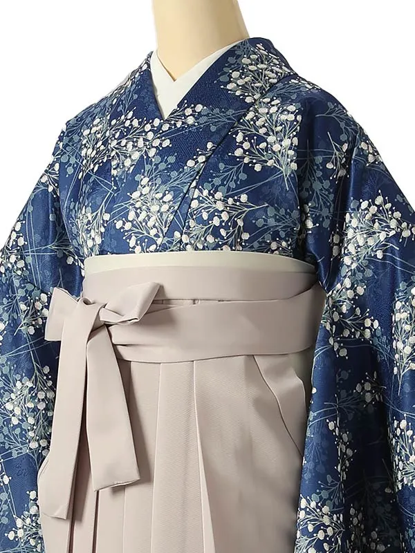 小学校卒業式ジュニア袴女0216 青 小花模様