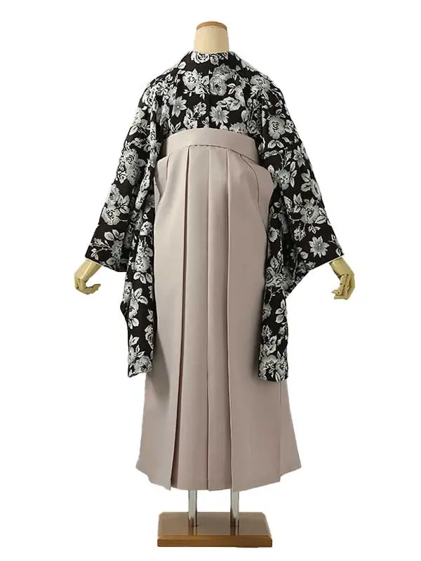 小学校卒業式ジュニア袴女0219 黒 グレー 花模様