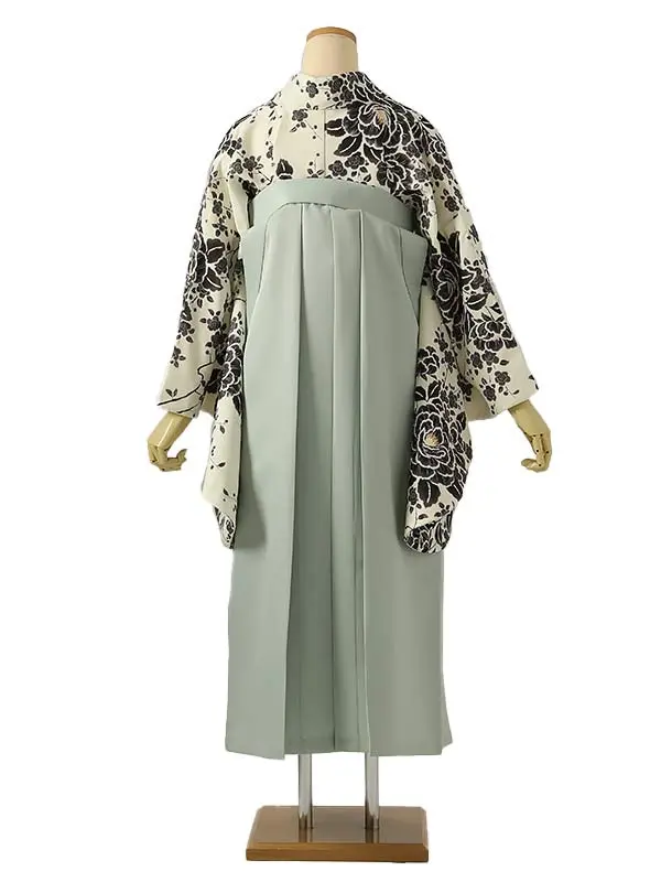 小学校卒業式ジュニア袴女0220 アイボリー 黒 牡丹