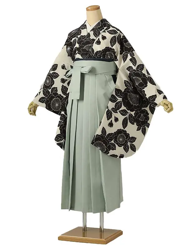 小学校卒業式ジュニア袴女0226 アイボリー 黒 梅