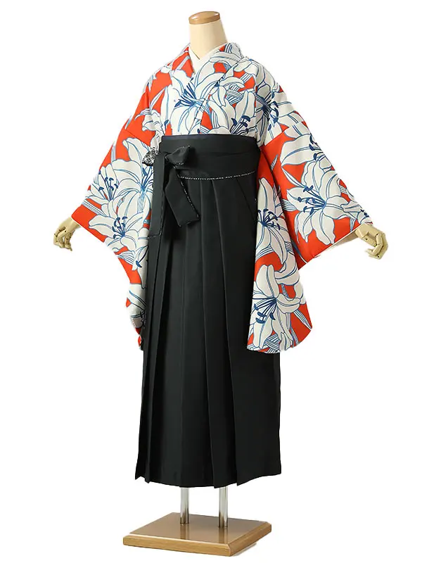 小学校卒業式ジュニア袴女0228 オレンジ アイボリー 百合