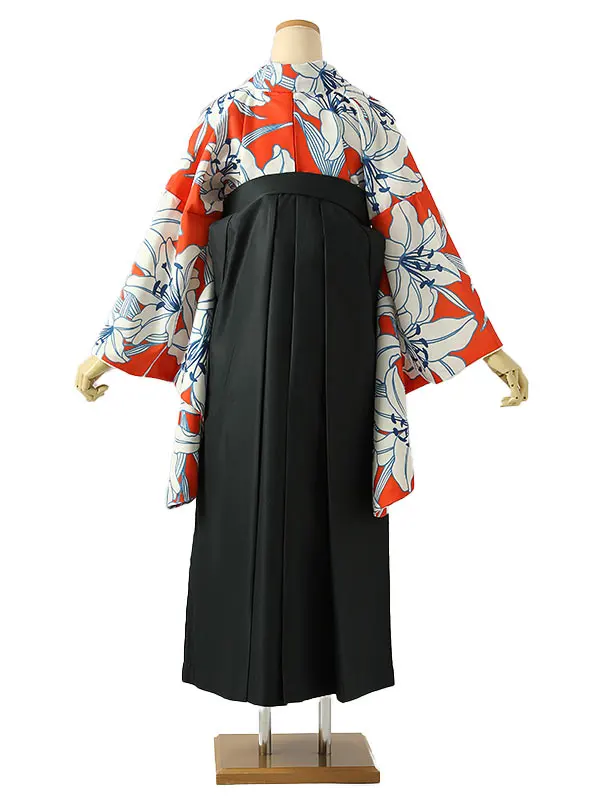 小学校卒業式ジュニア袴女0228 オレンジ アイボリー 百合