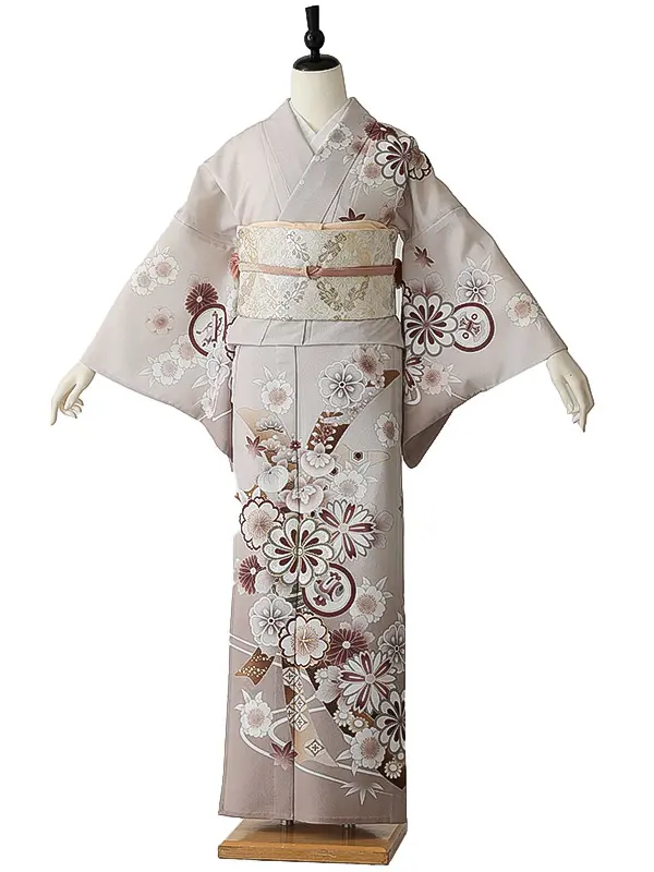 訪問着(夏)0007 淡茶 雪輪 菊