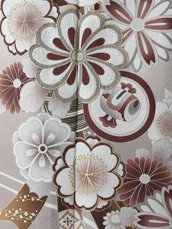 訪問着(夏)0007 淡茶 雪輪 菊