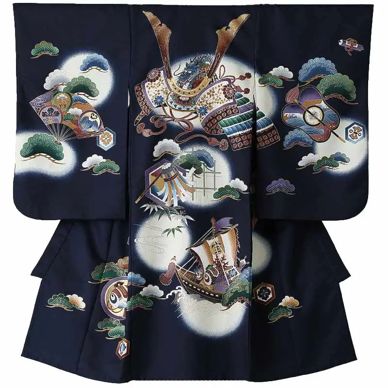 男児産着(夏)0060 紺 兜 松 宝船