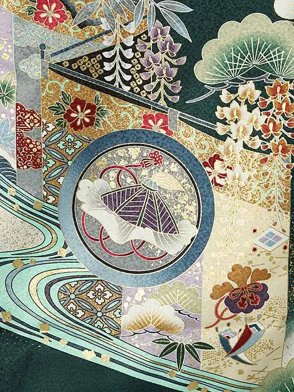 男児産着(夏)0062 濃緑 鷹 小鎚 兜