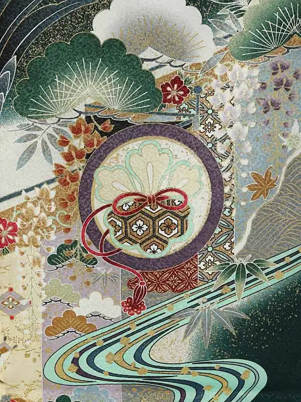 男児産着(夏)0062 濃緑 鷹 小鎚 兜