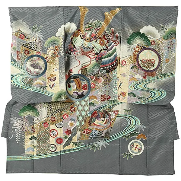 男児産着(夏)0068 グレー 兜 小鎚