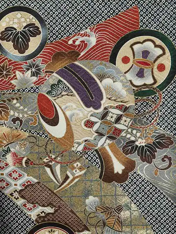 男児産着(夏)0069 紺 鷹 熨斗 絞り柄