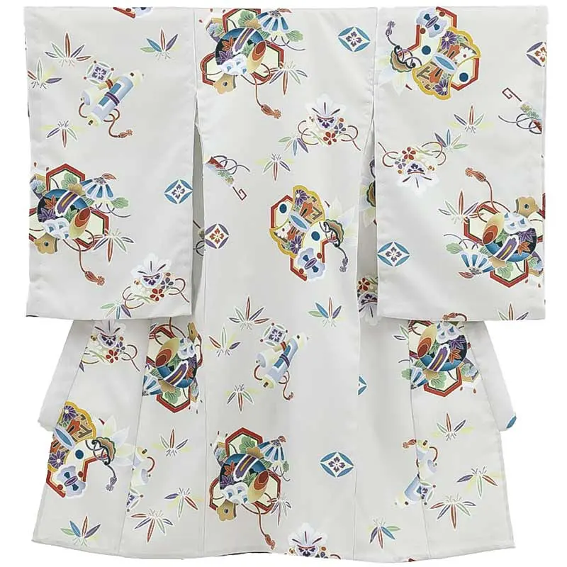 男児産着(夏)0070 薄グレー 御所車 小鎚