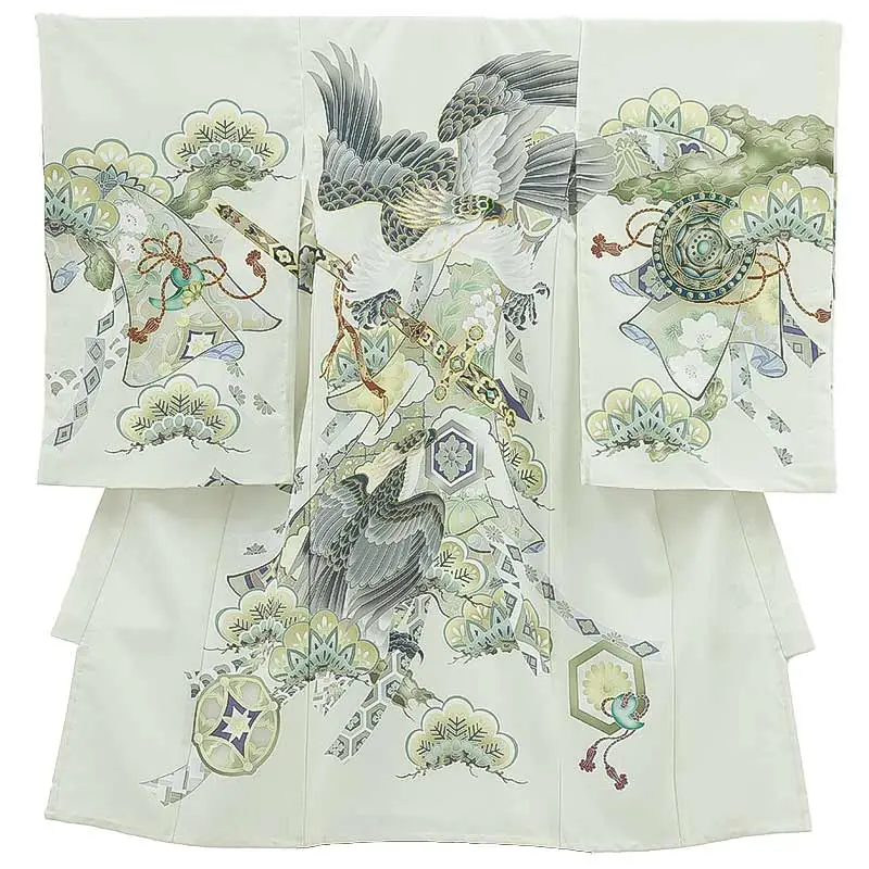 男児産着(夏)0073 アイボリー 鷹 松 勾玉