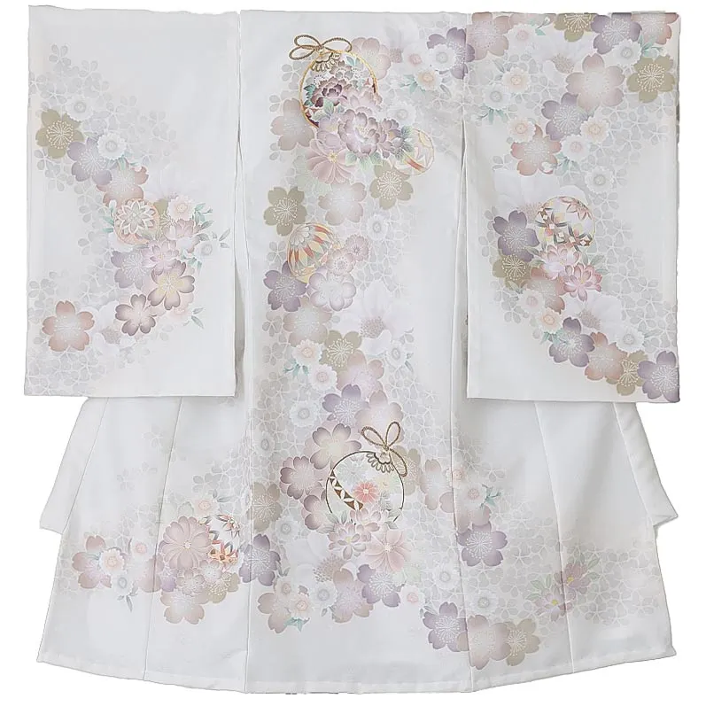 女児産着(夏)0035 オフホワイト 鞠 花模様