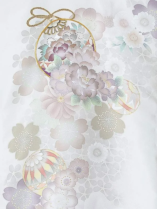 女児産着(夏)0035 オフホワイト 鞠 花模様