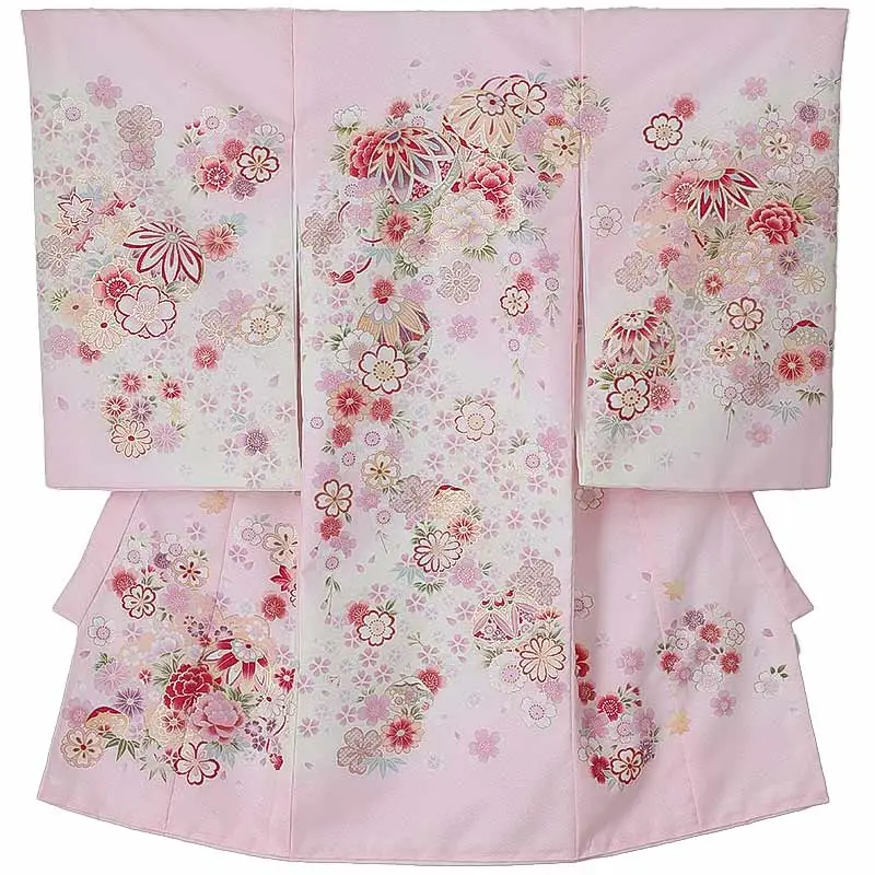 女児産着(夏)0040 ピンク 鞠 花模様