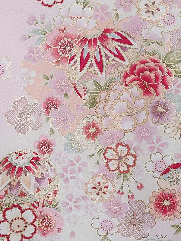 女児産着(夏)0040 ピンク 鞠 花模様