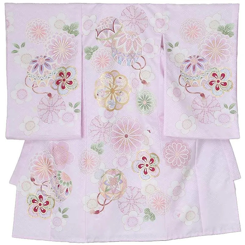女児産着(夏)0046 ピンク 鞠 菊 花模様