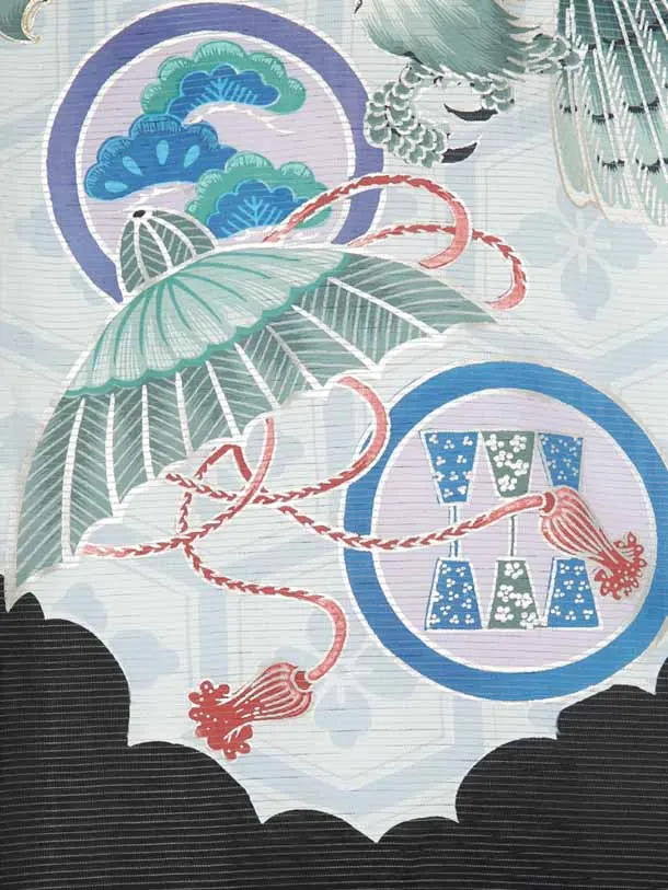 【夏用】お宮参り男の子正絹絽9レ46黒地に鷹に小槌巻物に笠