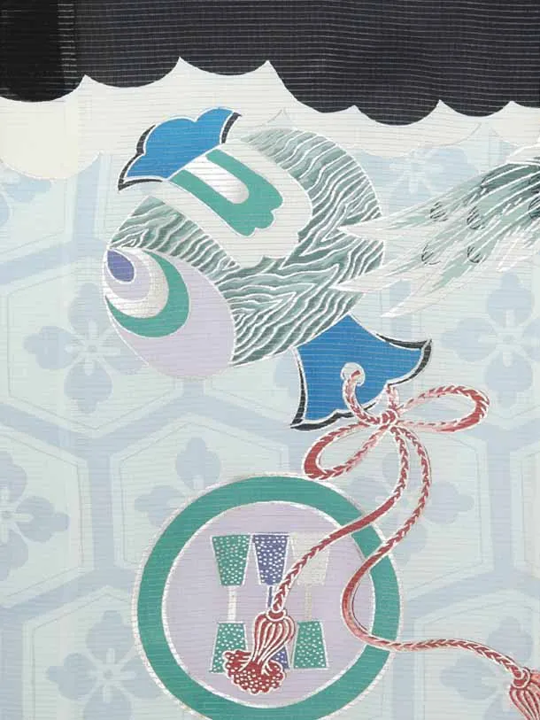 【夏用】お宮参り男の子正絹絽9レ46黒地に鷹に小槌巻物に笠