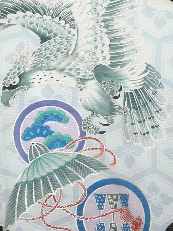 【夏用】お宮参り男の子正絹絽9レ46黒地に鷹に小槌巻物に笠