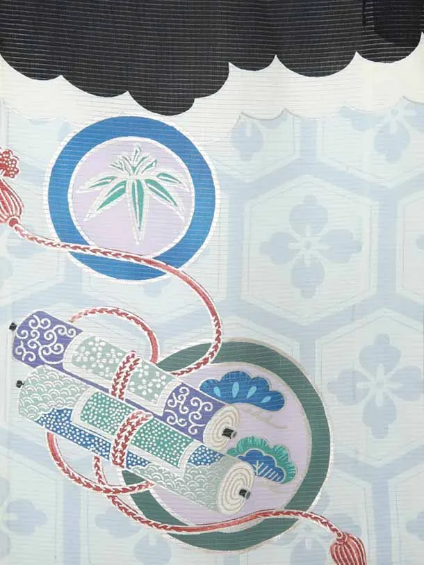 【夏用】お宮参り男の子正絹絽9レ46黒地に鷹に小槌巻物に笠