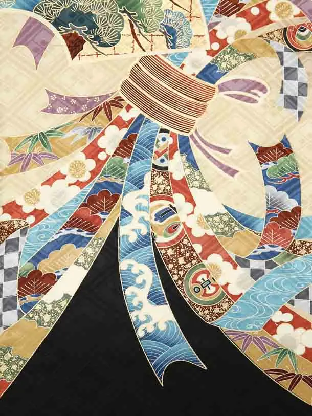 お宮参り男の子76-レ52黒武田菱地に鷹に熨斗目と御所車松