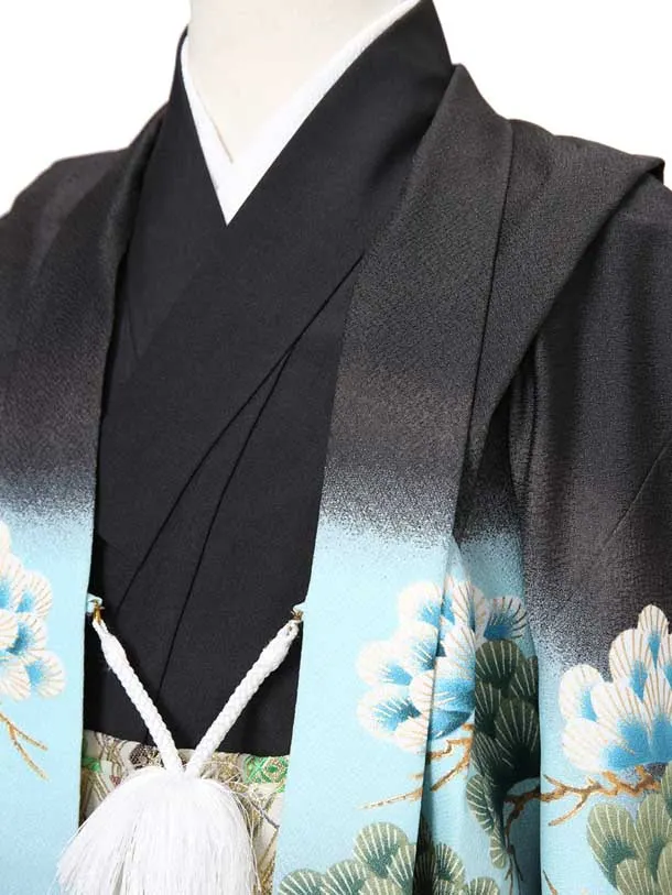 かんたん着物七五三（5歳男袴）レ325黒鷹に熨斗目松梅
