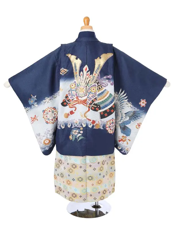 かんたん着物七五三（5歳男袴）レ328紺兜鷹に通し