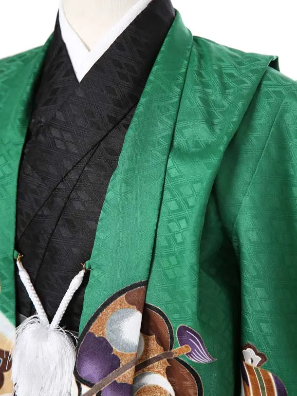 かんたん袴七五三（4歳5歳男袴）レ344緑菱形兜に太鼓軍配