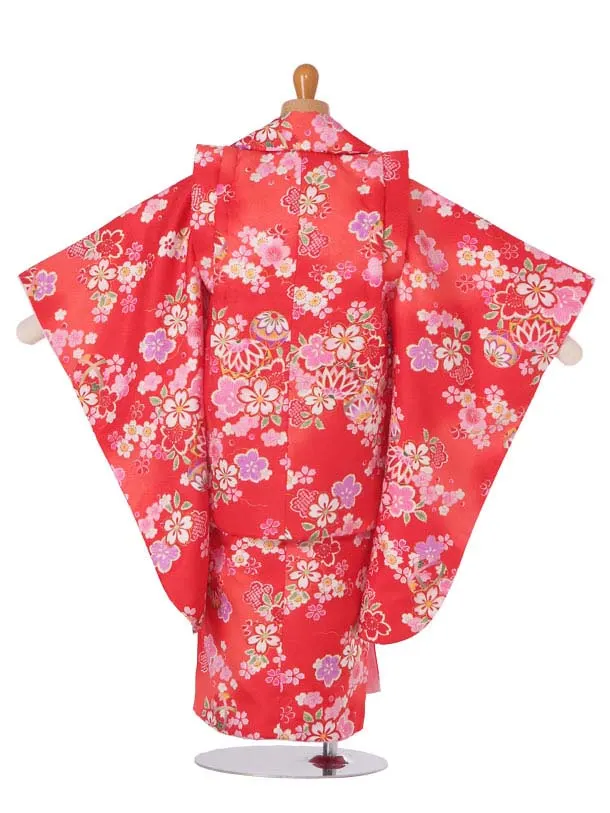 753レンタル(3歳女被布)被布58ＧＨ-026赤紗綾形地に毬桜爛漫
