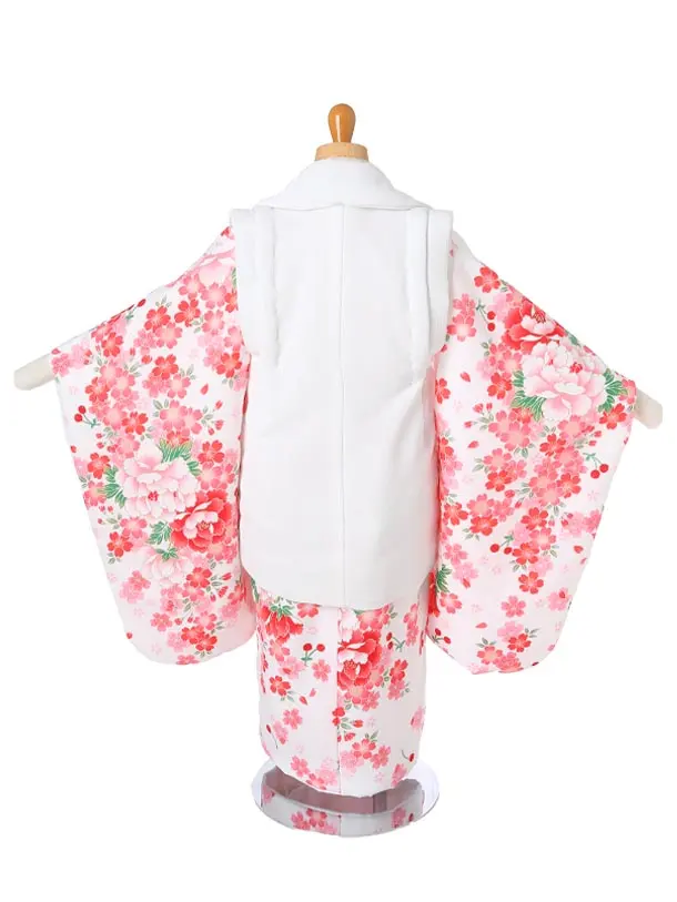 七五三(3歳女被布)レ102白地薔薇刺繍/白地桜牡丹