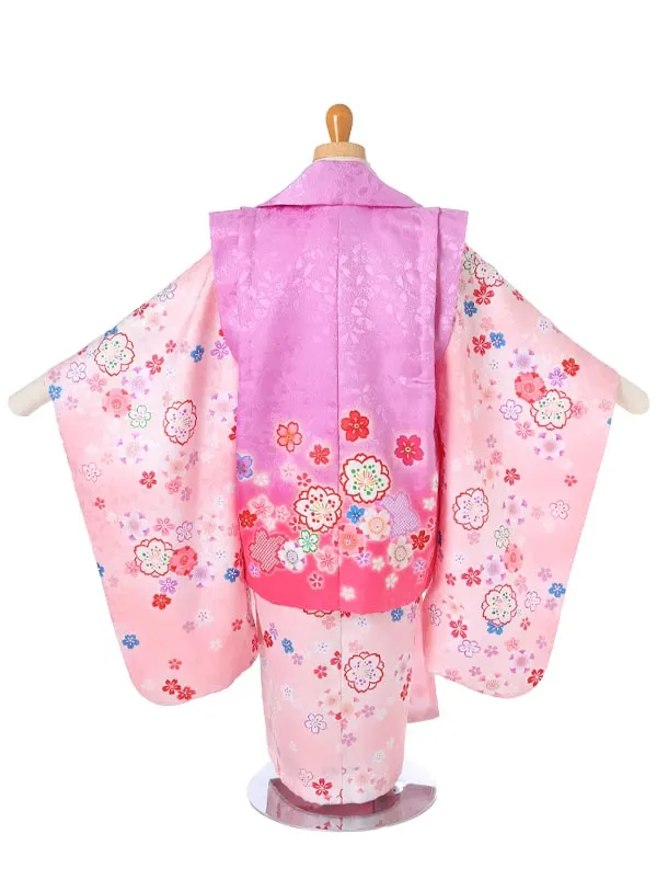 七五三(3歳女被布)レ103紫赤地桜/薄ピンク地桜