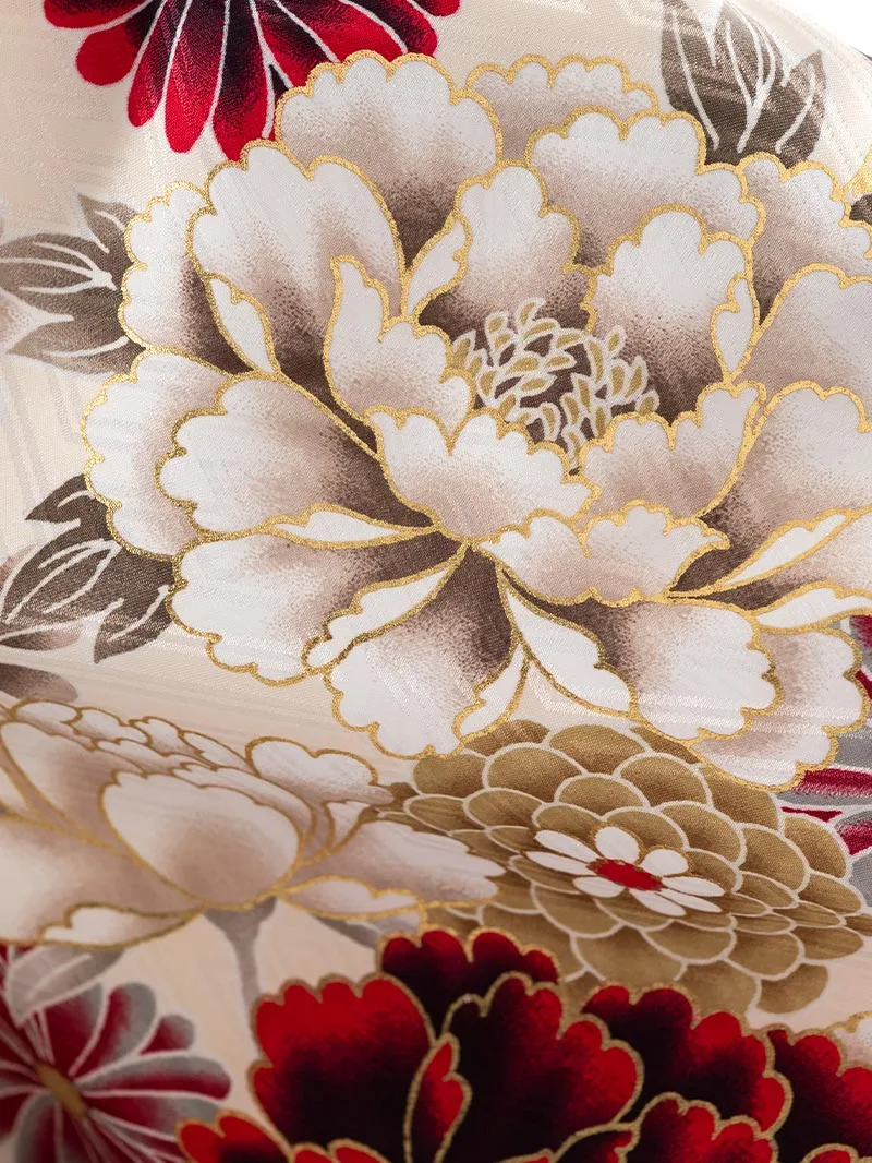 レンタル 卒業袴 二尺袖 0402  「クリーム 牡丹 菊 梅 桜」バイカラー緑