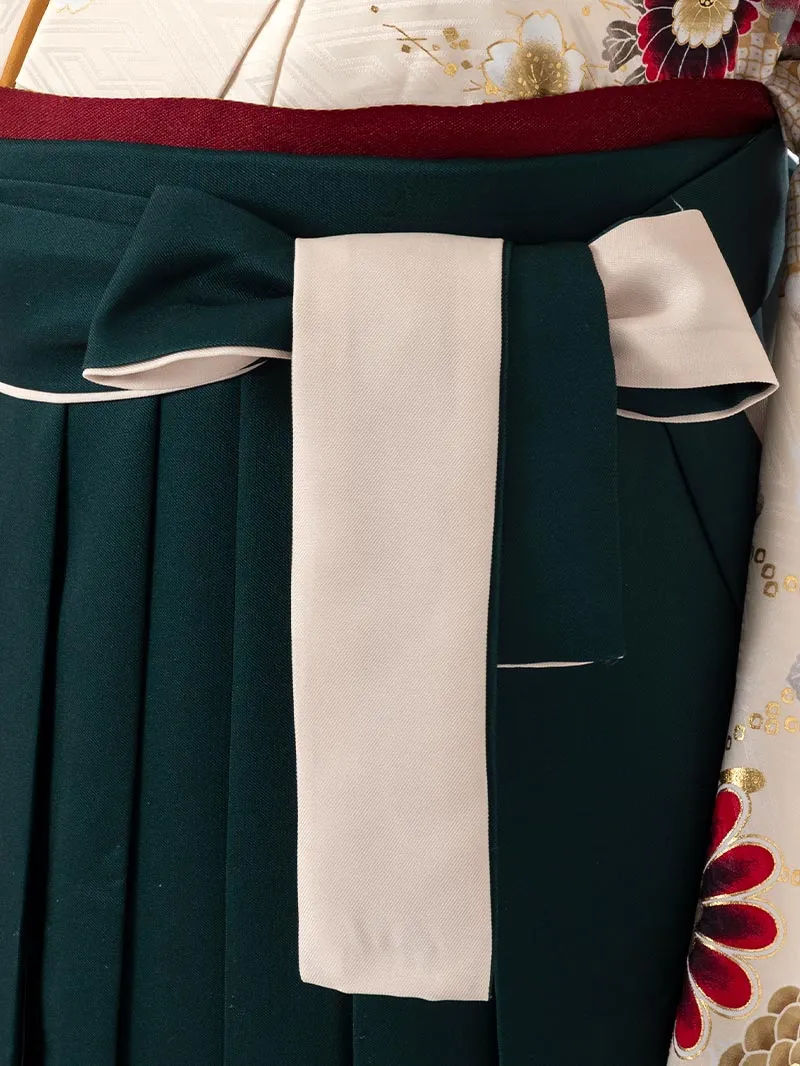 レンタル 卒業袴 二尺袖 0402  「クリーム 牡丹 菊 梅 桜」バイカラー緑