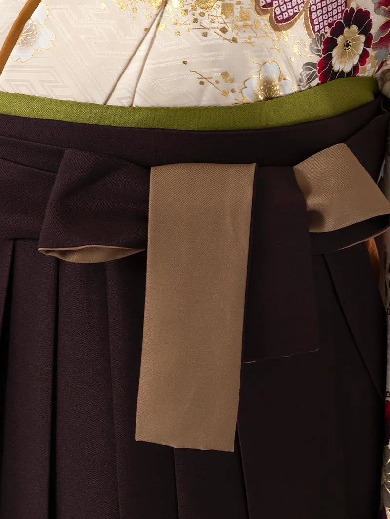 レンタル 卒業袴 二尺袖 0403  「クリーム 牡丹 菊 梅 桜」ブラウン