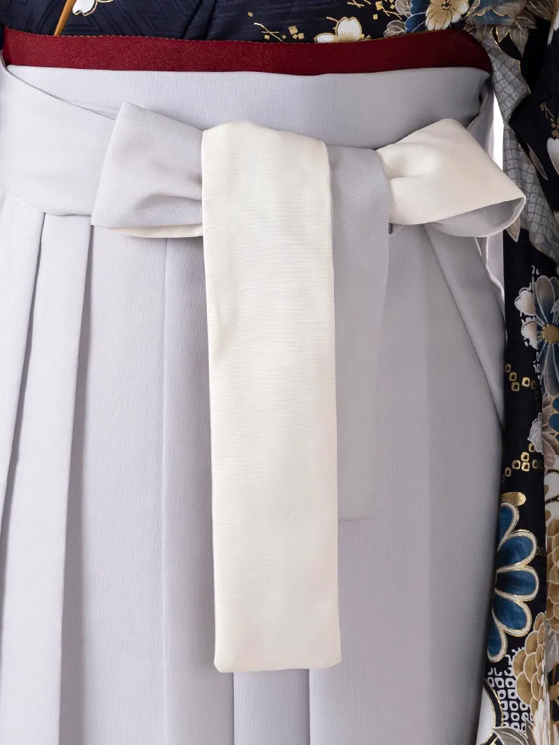 レンタル 卒業袴 二尺袖 0406  「ネイビー  牡丹 菊 梅 桜」グレー