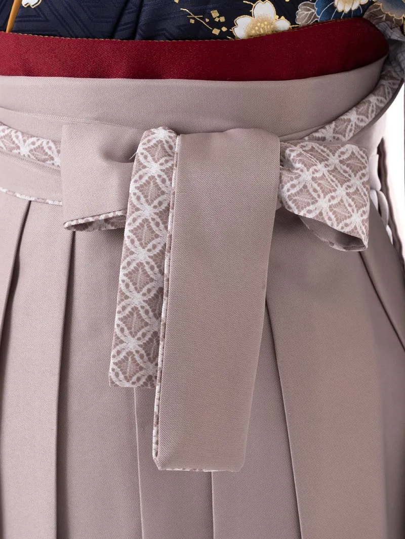 レンタル 卒業袴 二尺袖 0407  「ネイビー  牡丹 菊 梅 桜」グレージュ